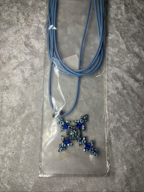 Lia Sophia Divinity Blue Crystal Rhinestone Cross Necklace Y2K NIP